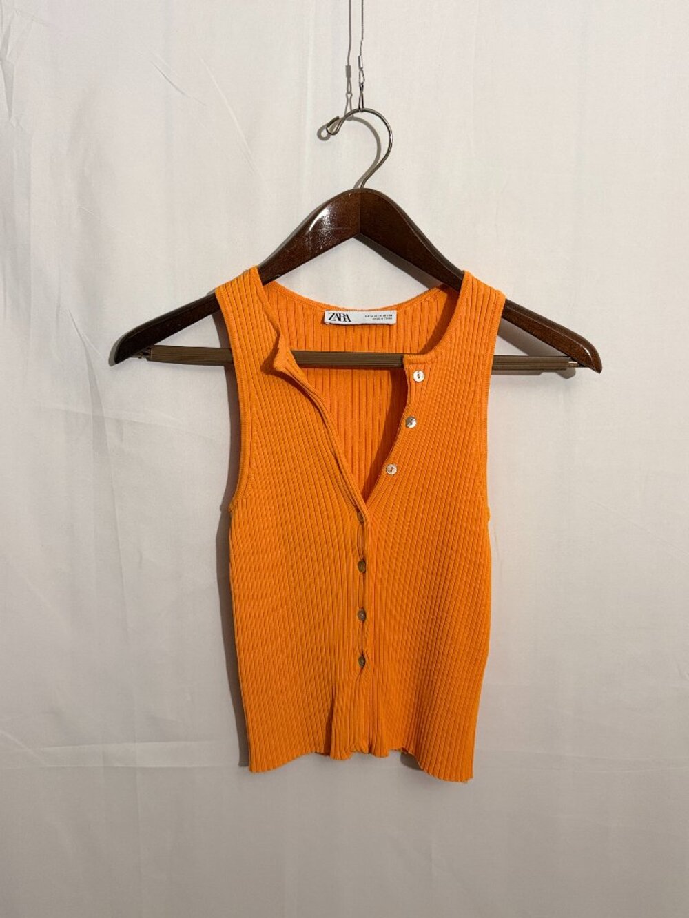 Zara Buttoned Ribbed Knit Top Orange Convertible Size M 0014/046